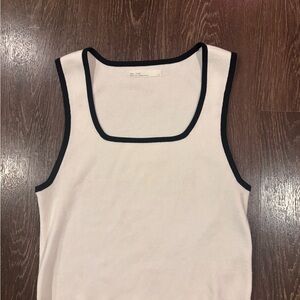OAK + FORT Cream Tank Top with Black Edging